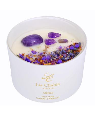 LIA CHAHLA LONDON Luxury Shine Amethyst Crystal Candle - Anxiety Relief Lavender Candle Infused with Essential Oils Candles Gifts for Women (Shine/Lavender - Amethyst 6 Oz) Shine / Lavender - Amethyst 6 Oz