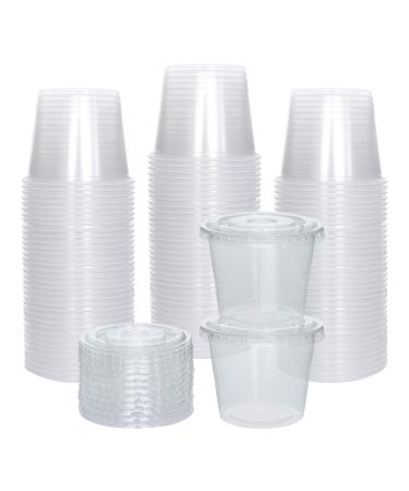 100 Sets 5.5 oz Small Plastic Containers with Lids, Jello Shot Cups with Lids, Disposable Portion Cups, Condiment Containers with Lids, Souffle Cups for Sauce and Dressing 100 5.5 oz.