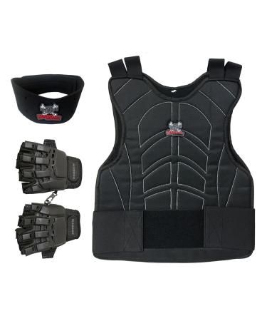 Maddog Sports Padded Chest Protector, Tactical Half Glove, & Neck Protector Combo Package Black Large / X-Large Gloves