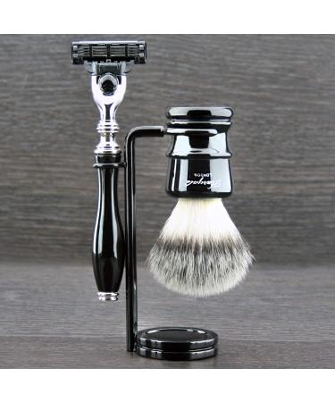 3-piece shaving set for men razor and synthetic hair brush for wet shaving