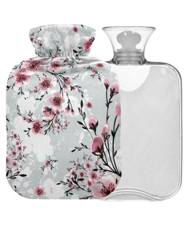 NAANLE hot water bottle with the cover cherry blossom Transparent hot water bottle heat bottle for back pain relief handfoot warmer neck hot and cold therapy 2l