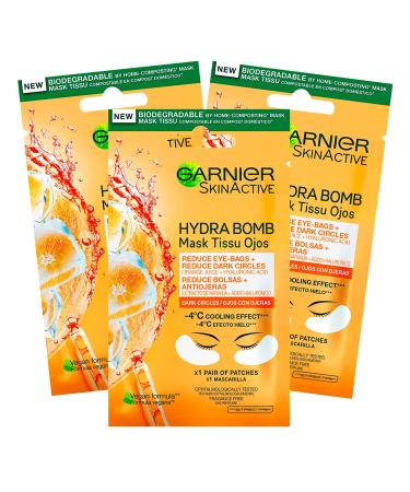 Garnier Skinactive anti-fatigue Eye contour mask with orange juice and hyaluronic acid for mat and tired eyes-3 packs of 1 application 3x eye contour mask orange juice and hyaluronic acid - Buy Online on GoSupps.com