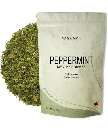 Pure Peppermint Leaves Herbal Tea by Marcoina - Cut Loose Leaves 113g in Resealable Bag Caffeine-Free Tea from USA - Perfect for Hot Brews - Known as Mentha piperita L. mint and Mentha tea - 4oz. Peppermint Leaves Cut 113-g. / 4-oz.