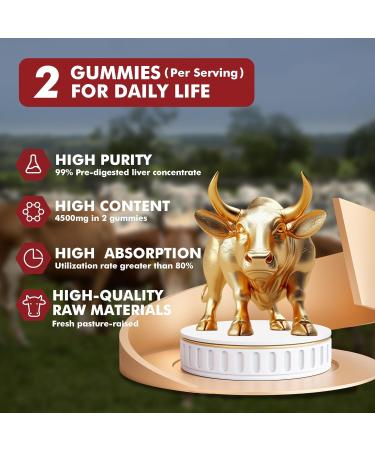 Geloyar Beef Liver Supplement - Grass Fed Beef Liver Gummies Heme Iron Supplement with Folate Vitamin C & L-Lysine - Energy Support for Fatigue & Muscle Recovery Non GMO Gluten-Free 60 Counts - Buy Online on GoSupps.com