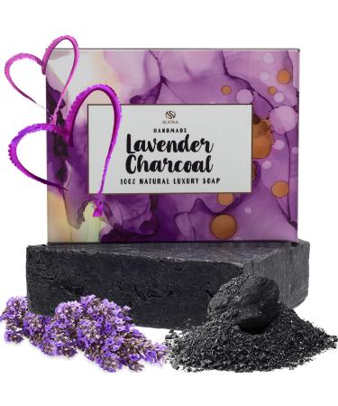 Lavender Charcoal Soap Bar - Organic Face & Body Wash.Gentle Exfoliating Cleanser For Women Men & Teens.Natural Soap That is Good For All Skin Types Even Dry & Sensitive Skin.Good Shaving Soap. Great Gift Idea