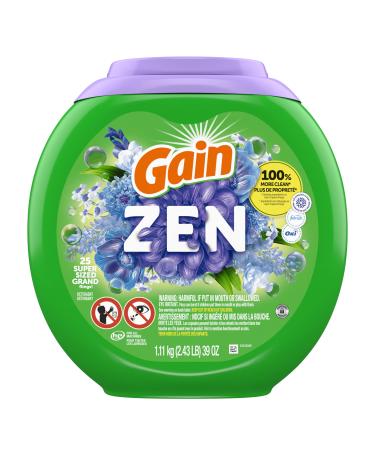 Gain Super Sized Flings Laundry Detergent Pacs Zen 3-in-1 Detergent Pacs with Febreze and Oxi 25 Count Zen 25 count (Pack of 1)