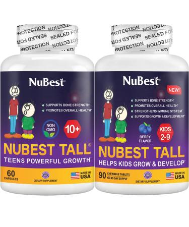 NuBest Bundle Tall 10+ 60 Capsules Tall Kids 90 Chewable Tablets | Height Growth Support for Kids & Teens | Calcium Vitamins D3 K2 Collagen & Herbal Blend