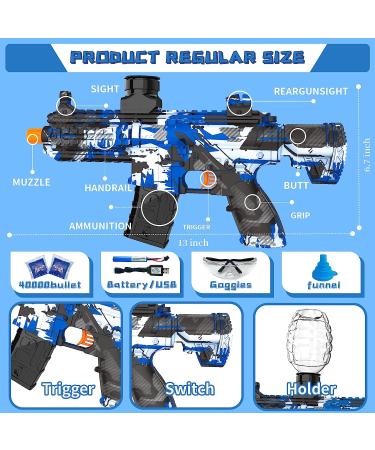 JIFTOK Electric Gel Ball Blaster | High Speed Automatic Splatter Ball Gun with 40000+ Water Beads and Goggles | Rechargeable Outdoor Party Toy - Blue - Buy Online on GoSupps.com