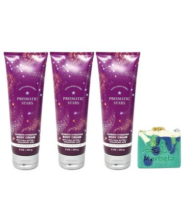 Bath & Body Works Prismatic Stars 3 Pack Body Cream Bundle with an Aloe Vera Bar Soap - Full Size