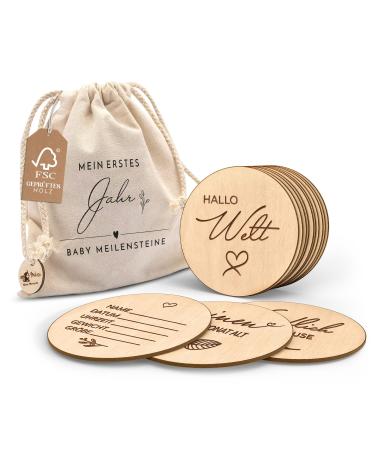 Wood milestone cards baby in German - 30 milestones on noble wooden slices as a gift for birth/to the baby party for pregnant expectant mothers expectant parents. - Buy Online on GoSupps.com