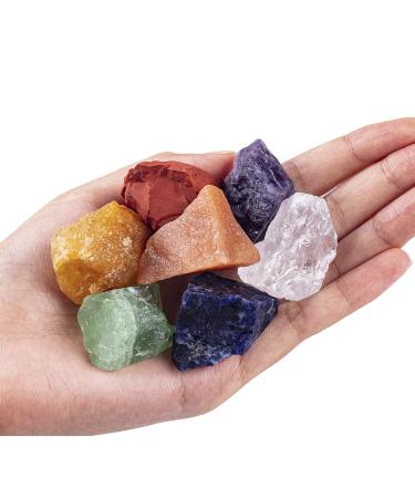 UNIHOM 7 Chakra Stones Set, Natural Polished Raw Healing Crystal Kit Rough Gemstones for Cabbing,Tumbling, Balancing and Meditation Therapy 7pc Chakra Rough Stone