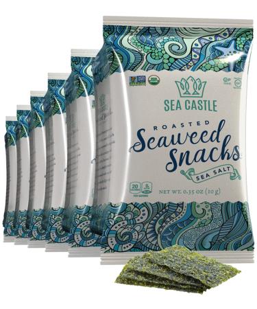 Sea Castle Organic Roasted Seaweed Snack with Sea Salt .35 Oz. (6 Pack) Gluten Free, Keto Friendly, Non GMO Verified, Kosher