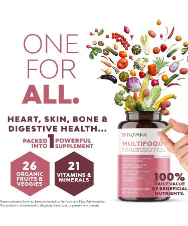 Nuvana Multifood Whole Food Multivitamin for Women - 60 Capsules | Energy Boost, Gut & Immune Support | Vegan & Non-GMO | GMC Certified - Buy Online on GoSupps.com