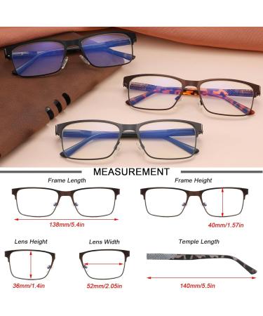 Reading Glasses for Men - Blue Light Blocking DILLY VISION 3-Pack - Stylish Lightweight Metal Frame Anti Eye Strain UV Protection 2.75x Magnification - Buy Online on GoSupps.com