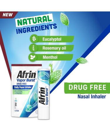 New Afrin Vapor Burst On-The-Go Daily Inhaler 100% Drug Free Infused with Natural Eucalyptol Rosemary Oil and Menthol 0.8 mL - Buy Online on GoSupps.com