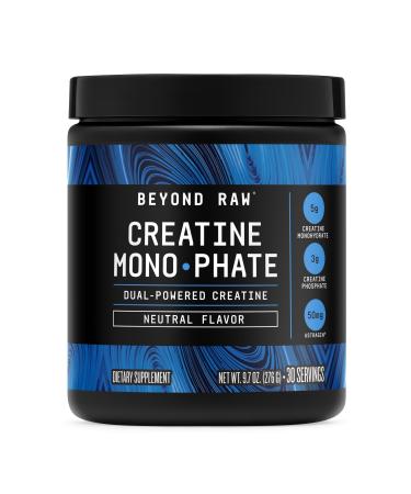 BEYOND RAW Creatine Monophate - Duel-Powered with 5g of creatine monohydrate 3g of creatine Phosphate and 50mg of Atstragin Unflavored (30 Servings)