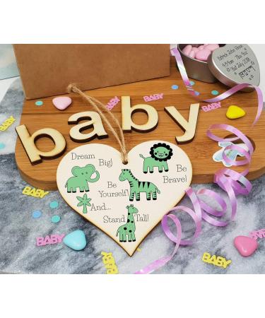Plum Penguin Handmade Wooden Hanging Heart Plaque: Be Brave, Dream Big, Be Yourself - Green Safari Animals Nursery Wall Decoration - New Baby Gift - Buy Online on GoSupps.com
