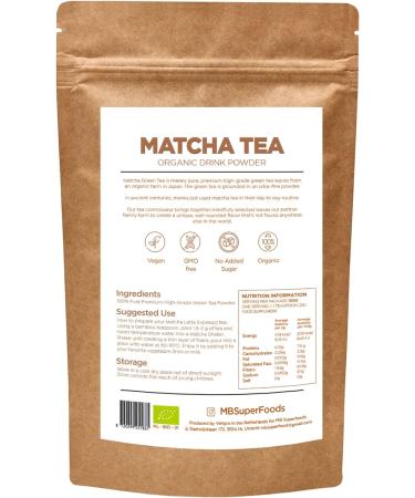 MB Superfoods Japanese Organic Matcha Green Tea Powder - Ceremonial Grade Pure Vegan Ideal for Drinking Cooking Baking & Smoothies Enhances Focus & Energy - 100g - Buy Online on GoSupps.com