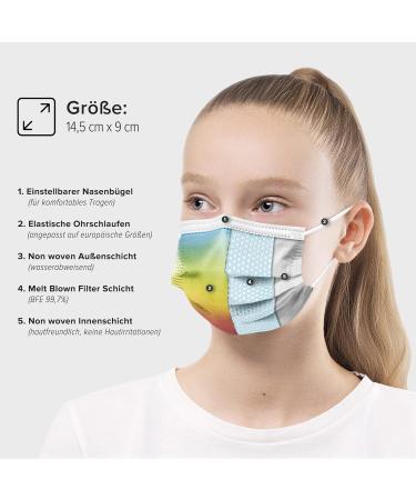 Rainbow Classic 100pc Disposable Face Masks - Small Size - Made in Germany - Breathable Triple Layer - CE Certified - 99.78% Filtration - Elastic Earloops - Buy Online on GoSupps.com