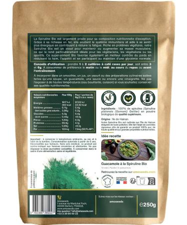  Amoseeds Spirulina Powder Organic 250G | Natural and Pure | High in Protein Iron | Energy Sport Immunity | Non-GMO No Preservative - Buy Online on GoSupps.com