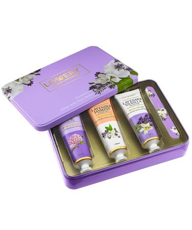 Fathers Day Gifts: Lavender Hand Lotion Set - 3 Luxury Hand Creams Gift Set with Lavender Jasmine, Lilac, and Vanilla scents - Includes Nail Filer in Metal Box - Enriched with Vitamin E & Shea Butter - Paraben Free - Buy Online on GoSupps.com
