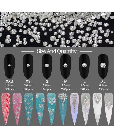1840pcs Clear Crystal Nail Rhinestones Set - Multi-Shape Flat Back Transparent Gems for Nail Art DIY & Makeup - Buy Online on GoSupps.com