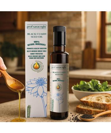 Prof Saracoglu Premium Black Seed Oil Cold Pressed (Glass Bottle) - 100% Turkish Nigella Sativa - Unrefined & Solvent Free - Liquid Black Cumin for Hair, Skin & Immune Support - Non-GMO, Mild Taste - 8.45 Fl Oz (250ml) - Buy Online on GoSupps.com