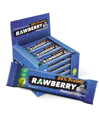 RAWBERRY Peanut & Chocolate Protein Bar No Added Sugar Gluten Free Nut Bar Vegan Snack (15x 33g) - Buy Online on GoSupps.com