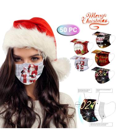 ZQP BEUU 50PCS Happy New Year 2021 Disposable_Face_M sks with a Elastic Earloop for Adult Multiple Pattern Combinations 3-ply Face Facial Protection Pads for Party High Filtration and Ventilation - Buy Online on GoSupps.com