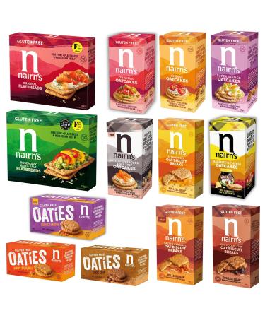 Nairns Gluten Free Oatcakes Flatbreads & Oat Biscuit Breaks Pick N Mix - Choose From Oaties with 10+ Flavours | Choc Chip Salted Caramel Cheese Toffee Super Seeded Stem Ginger - Pack of 6 213 g (Pack of 6)