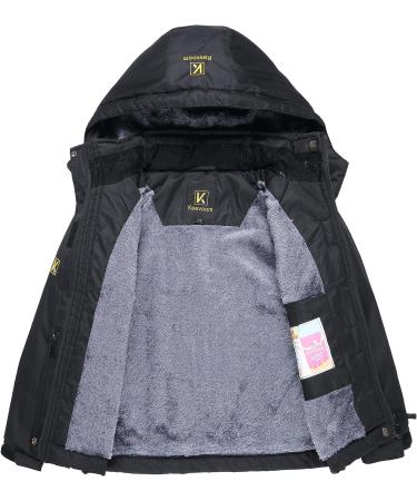 Keevoom Girl's Waterproof Ski Jacket | Fleece Snow Coat with Removable Hood | Size 8-9 | Black - Buy Online on GoSupps.com