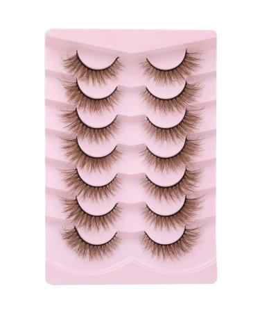Mink Lashes Fluffy Brown False Eyelashes Natural Look Volume Wispy Cat Eye Lashes 15mm 7 Pairs Pack by FANXITON Brown Fluffy Cat Eye-15mm