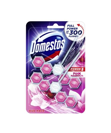 Domestos Power 5 Duo Pack Pink Magnolia Toilet Rim Block limescale prevention toilet blocks full power for up to 300 flushes 14x 55 g Magnolia 14 count (Pack of 1)