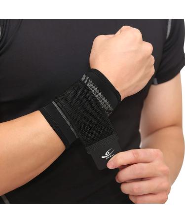 HiRui Wrist Brace 2 Pack - Compression Wrist Wraps for Pain Relief & Support - Adjustable Wristbands for Fitness, Weightlifting, Arthritis - Black Medium - Buy Online on GoSupps.com