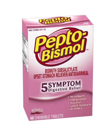 Pepto-Bismol Original Chewables 5 Symptom Relief Including Upset Stomach & Diarrhea 48 Count 48.000 Count (Pack of 3)