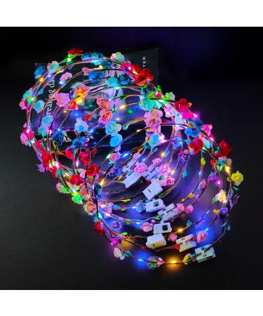 12 Pack LED Flower Headband Crown - Glow in The Dark Party Supplies for Kids, Girls, Women - Light Up Headdress for Halloween, Wedding, Birthday & Christmas - Buy Online on GoSupps.com