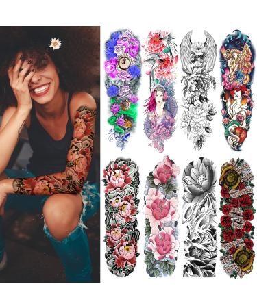 Aresvns Temporary Tattoo for Women Teen Girls and kids,8 Sheets (L19“xW7”) Sleeve tattoo Flowers,Waterproof Realistic Fake Tattoos Long-Lasting