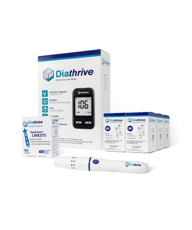 Reliable Diathrive Blood Sugar Test Kit & Blood Glucose Monitoring System  4 Second Results! Glucometer/Glucose Meter Kit W/ 300 Glucose Test Strips  Lancing Device  100 Lancets for Blood Testing