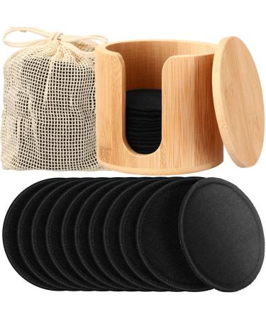 40 Pieces Reusable Makeup Remover Pads Natural Washable Bamboo Cotton Rounds for Most Skin Types Washable Make up Pad for Toner with Bamboo Holder and Laundry Bag (Black)