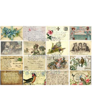 Vintage Printed French Post Cards Collage Sheet #102 Labels, Scrapbooking, Decoupage