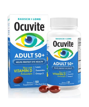 Ocuvite 50+ Eye Vitamin & Mineral Supplement Multivitamin for Vision & Ocular Health with Omega-3 Zinc Vitamins C & E Lutein & Zeaxanthin Zinc Supplements for Women and Men 50 Softgels - 12 Pack