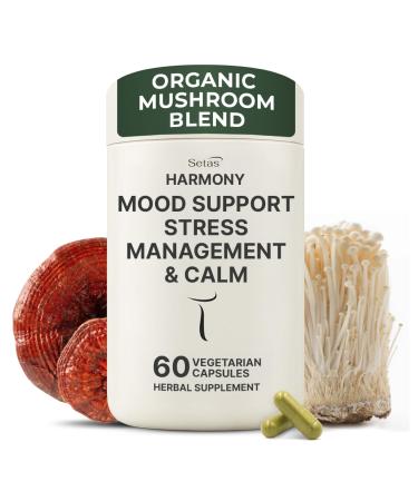 Setas Harmony Organic Mushroom Blend | 60-Day Supply for Calm & Sleep Support | Stress Relief Mood Balance & Relaxation with Reishi Lion's Mane Ashwagandha Linden & L-Theanine | 60 Vegan Capsules