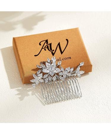 AW BRIDAL Cubic Zirconia Wedding Hair Comb - Silver Flower Bridal Hair Clip for Brides & Bridesmaids - Buy Online on GoSupps.com