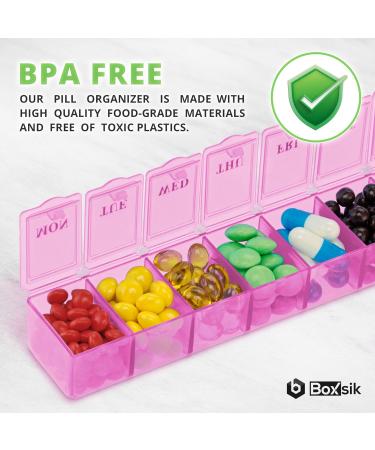 BoxSik Pink Pill Organizer - 7-Day Weekly Medication Storage for Vitamins & Supplements | Travel-Friendly - Buy Online on GoSupps.com