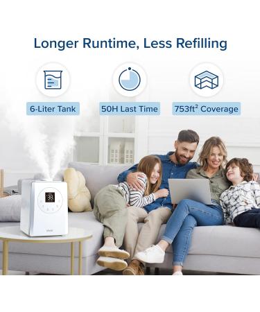 LEVOIT 6L Smart Humidifier for Bedroom Large Room| Top-Fill Warm & Cool Mist| Intelligent Humidity Monitor| Essential Oil & Timer| 50H Runtime - Buy Online on GoSupps.com