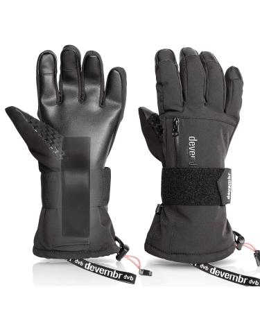 devembr Ski Gloves Waterproof, Warm Snowboard Gloves with Wrist Guard, XS/S/M/L Black Medium