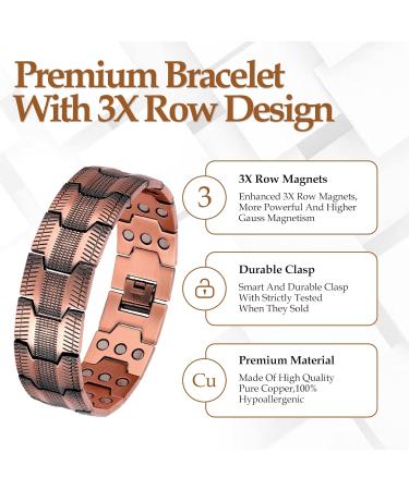 Jecanori 3X Ultra Strength Copper Magnetic Bracelet with 57 Magnets - Adjustable Wristband, 3500 Gauss, Free Adjustt Tool - Redcopper - Buy Online on GoSupps.com
