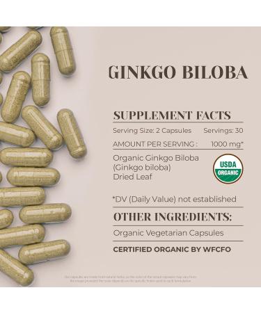 Ginkgo Biloba USDA Organic 60 Capsules | High-Potency Natural Supplement | Certified Organic Vegetarian Capsules and Organic Ginkgo Biloba (Ginkgo biloba) Dried Leaf (60 Capsules) 60 Count (Pack of 1) - Buy Online on GoSupps.com