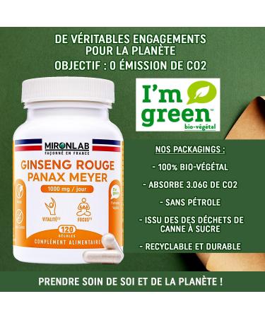 Korean Red Ginseng - Root | High Dosage 1000mg | Ginsenosides 12.5mg Tested | 120 Capsules 2 Months | 100% Panax Meyer Ginseng | Anti Stress & Energy Booster | French Laboratory | MIRONLAB - Buy Online on GoSupps.com