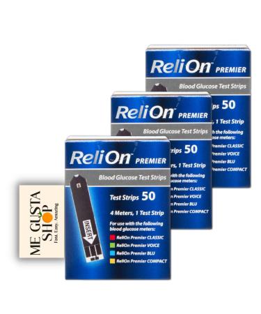 ReliOn Premier Blood Glucose Test Strips 50 Count (Pack of 3) Total 150 + Me Gustas Stickers
